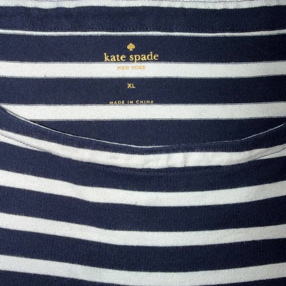 Kate Spade Broome Street Stripe Knit Mixed Media Dress Size XL Navy & White